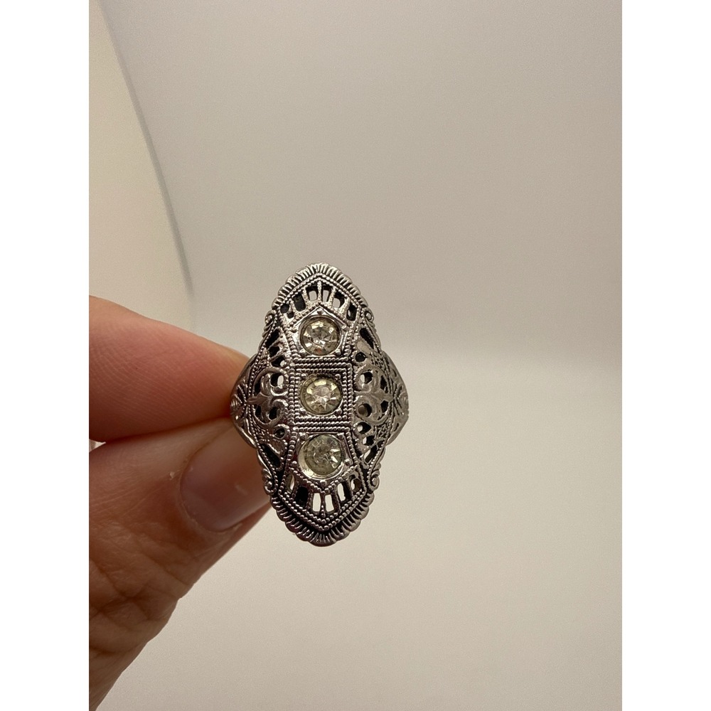 Vintage Espo Art Deco Filigree Ring 14kt GF Cubic Zirconia Size 6.25